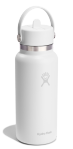 Side view of a white water bottle with a Hydroflask logo on it on a white background.