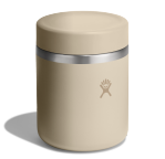 Oat tan water bottle with a Hydroflask logo on it on a white background.