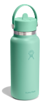 Side view of a green water bottle with a Hydroflask logo on it on a white background.