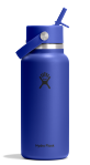 Blue water bottle with a Hydroflask logo on it on a white background.