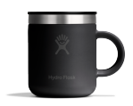 Black travel mug with a Hydroflask logo on it on a white background.