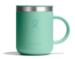 Green travel mug with a Hydroflask logo on it on a white background.