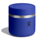 Blue food jar with a Hydroflask logo on it on a white background.