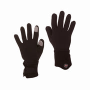 Black gloves with grey touch tips on a white background.