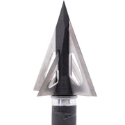 Close-up of a metallic arrowhead on a white background