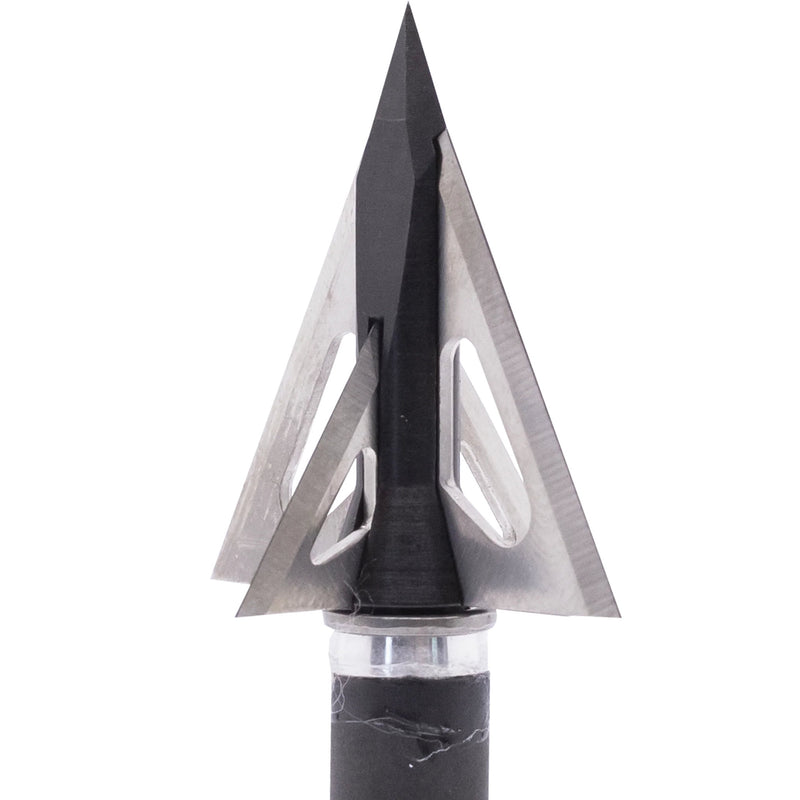Close-up of a metallic arrowhead on a white background