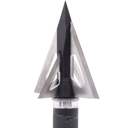 Close-up of a metallic arrowhead on a white background