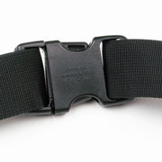 Black belt with a plastic buckle on a white background