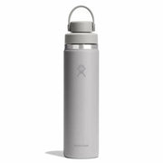 Gray water bottle with a screw-on lid on a white background