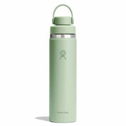 A mint green Hydro Flask water bottle with a matching lid and carrying loop, shown on a clean white background.