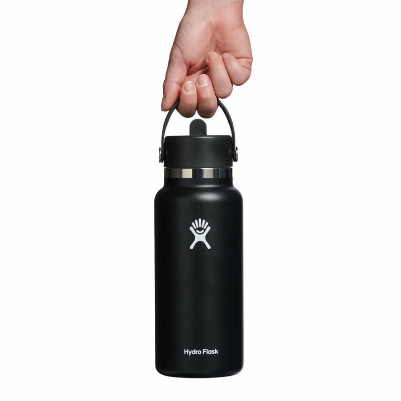 32 oz Wide Mouth Bottle with Flex Straw Cap | Black