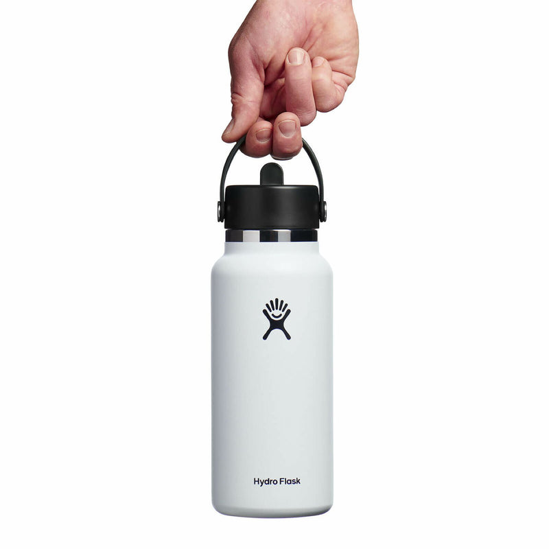 32 oz Wide Mouth Bottle with Flex Straw Cap | White