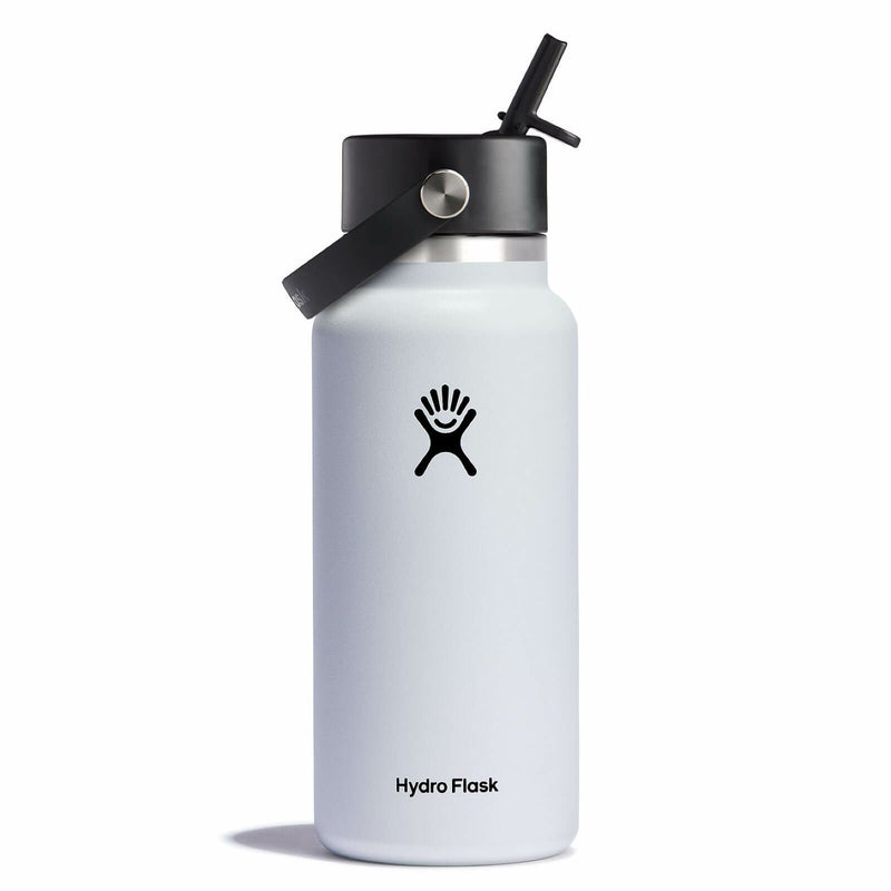 32 oz Wide Mouth Bottle with Flex Straw Cap | White