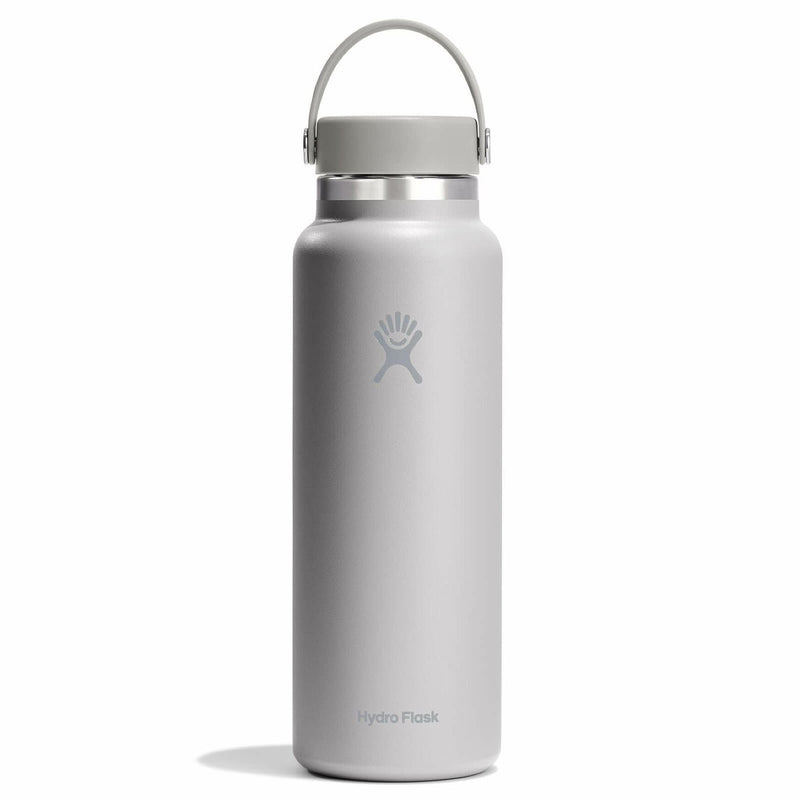 Gray Hydro Flask water bottle on a white background