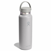 Gray water bottle with silver cap on a white background