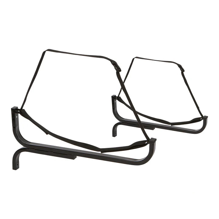 Two metal racks shown with safety straps to hold a personal watercraft.