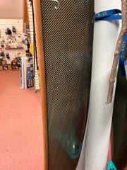 Exterior of the hull on a carbon-kevlar Slipsream Wee Lassie, close-up to show the exterior of a patched area. 