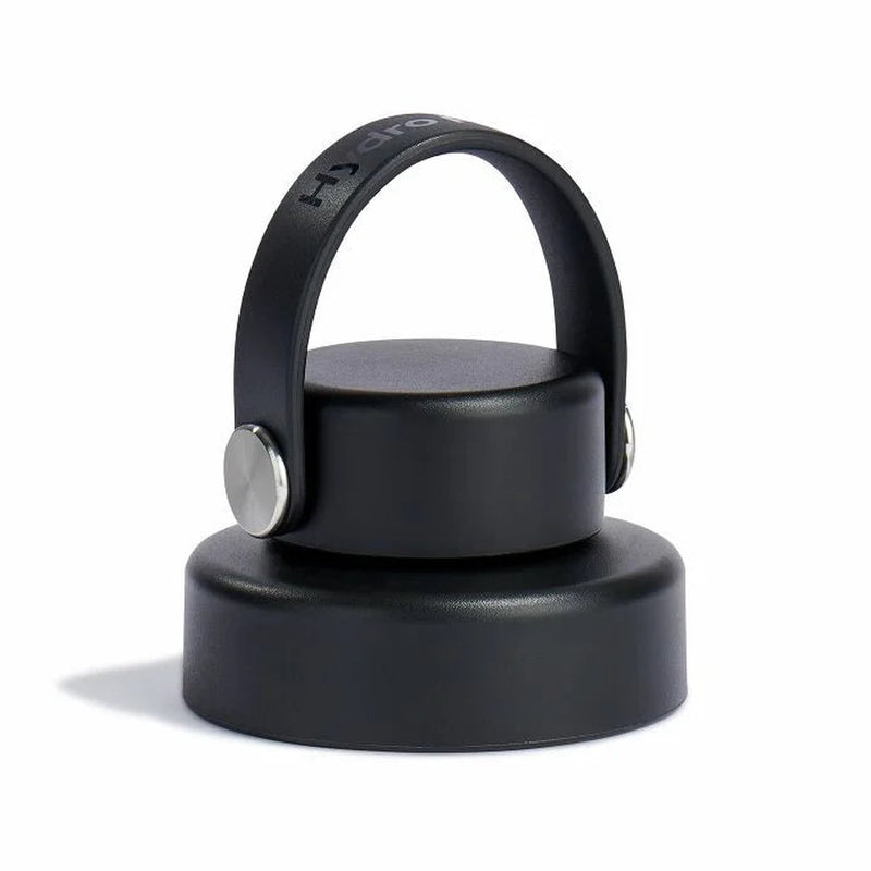Black bottle cap with a ring handle on a white background