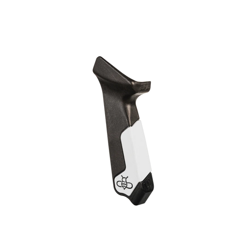 Black and white grip with a bee motif on a white background.