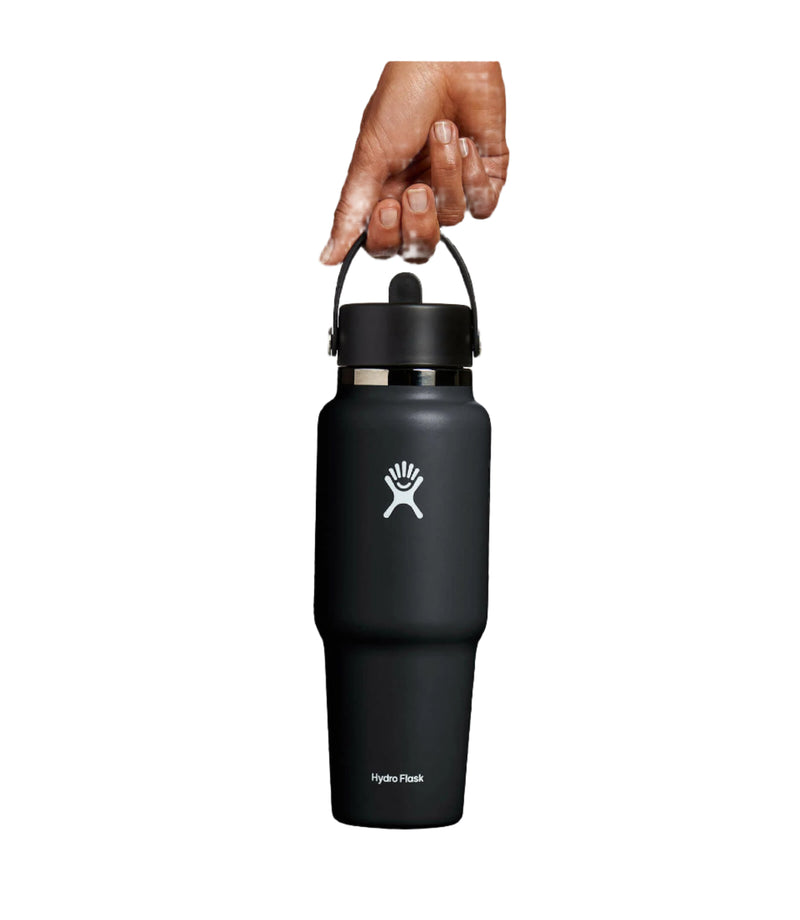 32oz Wide Mouth Travel Bottle With Flex Straw Cap | Black