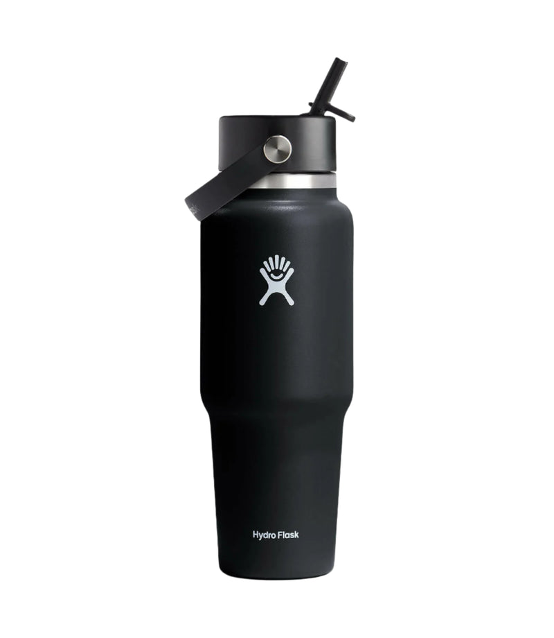 32oz Wide Mouth Travel Bottle With Flex Straw Cap | Black