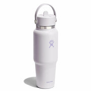 White Hydro Flask water bottle with a silver lid on a white background