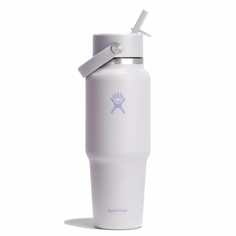 White water bottle with straw lid on a white background