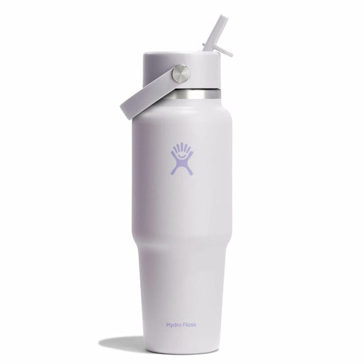 White water bottle with straw lid on a white background