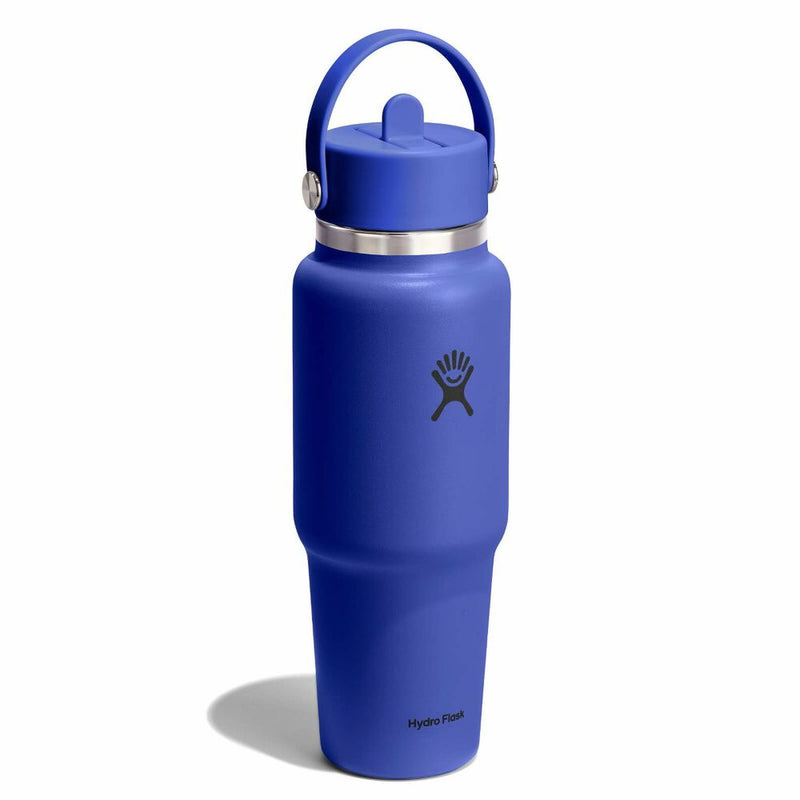Blue Hydro Flask water bottle on a white background