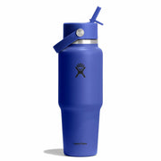 Blue Hydro Flask water bottle with straw lid on a white background