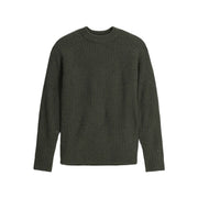Green ribbed sweater on a white background
