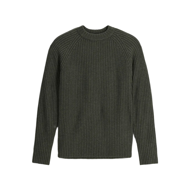 Green ribbed sweater on a white background